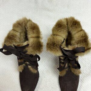 ANN TAYLOR-LOFT-Women-Brown Suede Heel Boots.Sz-6M.Brazil.
